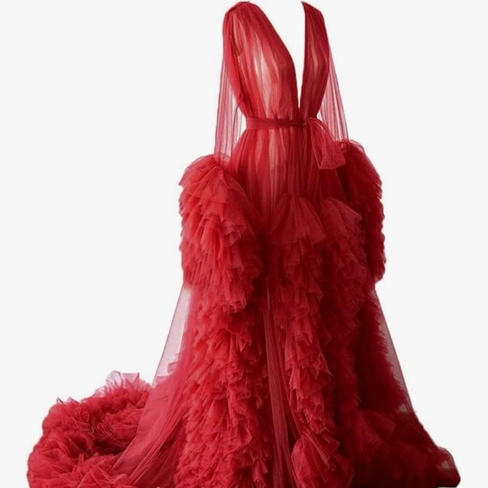 Dramatic Red Ruffled Tulle Gown